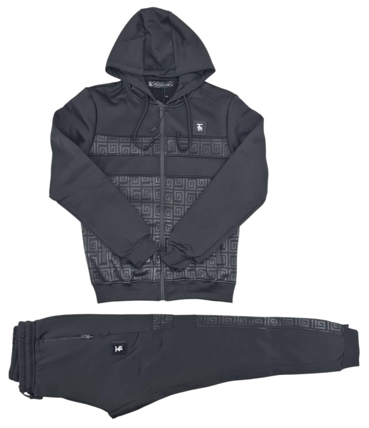 Time Is Money - Tuta da uomo slim fit, felpa con cappuccio e pantaloni da jogging, 100% poliestere, colore: nero/bianco