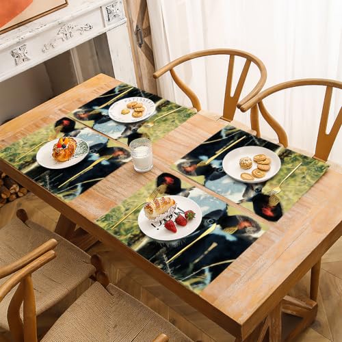 Set de table en lin de coton résistant à la chaleur lot de 8 antidérapant vache - 4