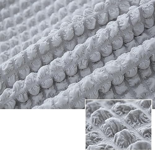 Image of House of Quirk Turkish Bubble Frill Five Seater 3 + 2 Sofa Slipcovers 280 GSM, Durable Washable Universal Triple Seater High Elastic Furniture Protector (Smoke)