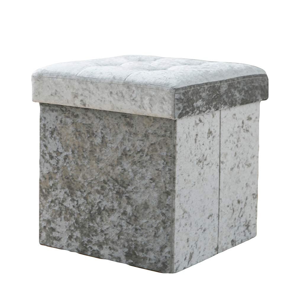 Banc ottoman en velours écrasé argenté : l'excellence du rangement design
