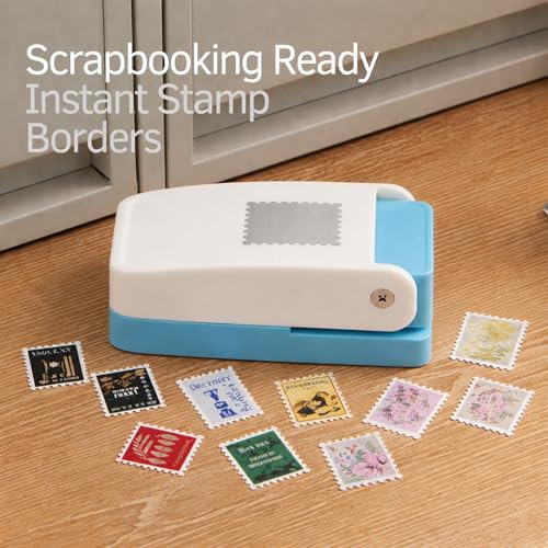 Image of Postage Stamp Punch DIY Cutter, Scalloped Rectangle Craft Punch for Paper, Scrapbooking, DIY Card Making, Album Decoration, Paper Crafts, Vintage Stamps (1x0.8In)