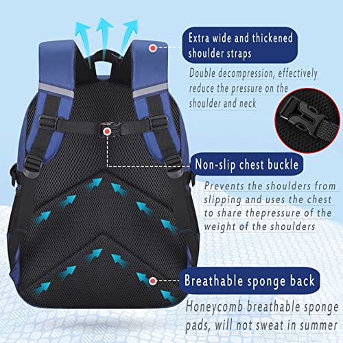 Ihzz Boy Backpack, Backpack For Boys, Cute Kid Backpack, Waterproof Lightweight Schoolbag Backpack With Lunch Bag And Pencil Case, Blue(3 Pcs Set) #TOP3