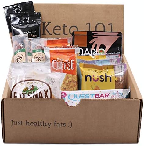 KETO 101 Ultra Low Carb Keto Snacks: 20pc Keto Box with Fat Snax, Just The Cheese, Nush, Quest Bar, and More. Ketogenic, Low Sugar, Low Glycemic Keto Box