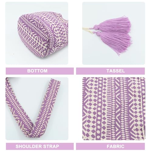 Bolso cruzado de lona para mujer tipo tote púrpura grande miniatura 5