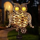 Homeleo Upgraded Metal Solar Owl Garden Lights with Flickering Eyes, Outdoor Decorative Owl Statues