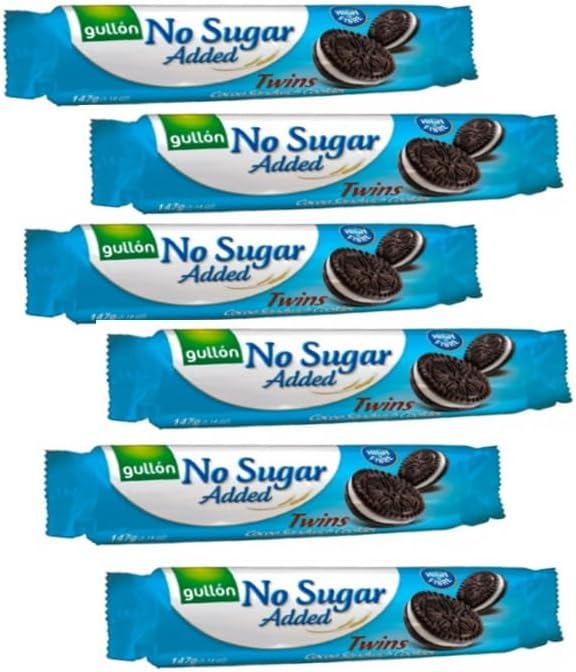 Gullon No Sugar Added Twin Cocoa Sandwich Cookies l Biscuit Hamper and Multipacks Available - Perfect for Giftingl 147g (6 Pack)