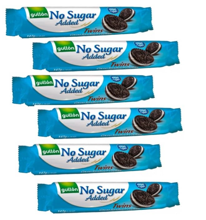 Gullon No Sugar Added Twin Cocoa Sandwich Cookies l Biscuit Hamper and Multipacks Available - Perfect for Giftingl 147g (6 Pack)