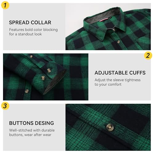 Image of WARHORSEE Flannel Shirt for Men Long Sleeve Button Down Plaid Shirts | Soft Cotton Blend for Multi-season Wear, Lightweight yet Warm, Dual buttoned storage pockets, Machine Washable Easy Care