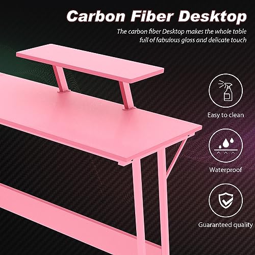 Image of PayLessHere L Shaped Gaming Desk Corner Desk Computer Desk with Large Desktop Studying and Working and Gaming for Home and Work Place,Pink