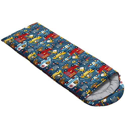 Bolsa de dormir infantil para niños y niñas, estampado de autos y animales, ligera, cálida, portátil, impermeable, resistente al frío para camping y senderismo (Autos) miniatura 2
