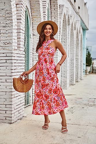 Image of GRACE KARIN Womens Summer Floral Dresses 2026 Boho Maxi Dress Flowy Halter Sundress Casual Vacation Beach Clothes with Pocket