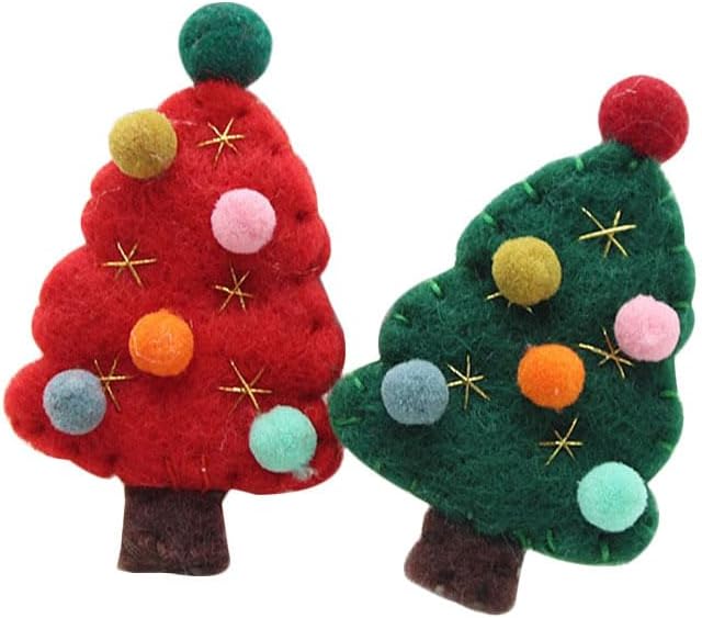 Amosfun Universal Christmas Brooch Set Felt Christmas Tree Pattern Festival Jewelry Diy Accessories Present Decor 3.14X1.96 Inches without Clip Band