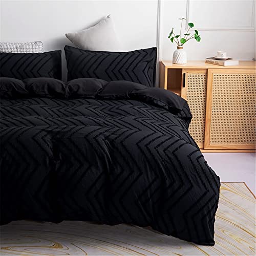 Odot Fundas de Edredón Jacquard Cheurón,Juego de Ropa de Cama con Funda de Nórdico y Funda de Almohada,Juego Ropa de Cama para Cama Individual y Matrimonio (Negro,150x200cm-2 Piezas)