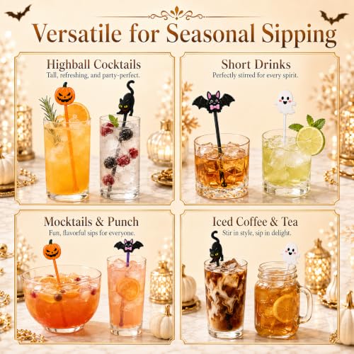 36 Pcs Halloween Cocktail Stirrers, 4 Designs, 7.1 Inch - image 5
