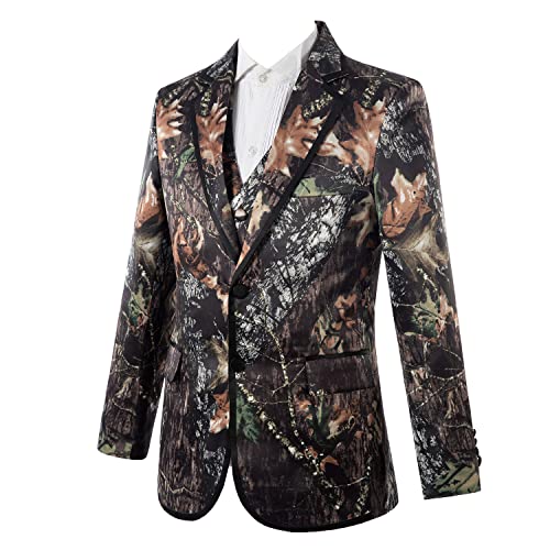 HBDesign Mens 3 Piece 2 Button Black and Green Print Camouflage Custom Suit (Jacket+Vest+Pants)3