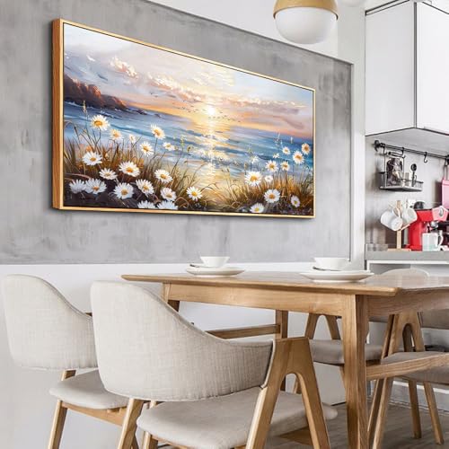 PHAOHUAXM Large Wall Decor For Living Room Canvas Wall Art For Office Bedroom AestheticBlue Ocean Landscape Painting Artwork Pictures Beach Posters Ready To Hang Home Decoration 30"x60" Wood Framed