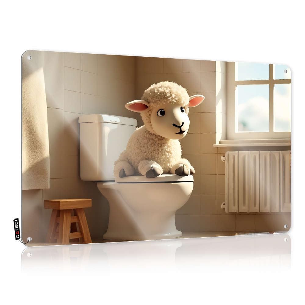 Sujd Colour Matal Sign Wedding Gift Shabby Chic A Sheep Is Sitting On A Toilet In A Bathroom. For Hallway - Decaor Customizable(30X40cm)