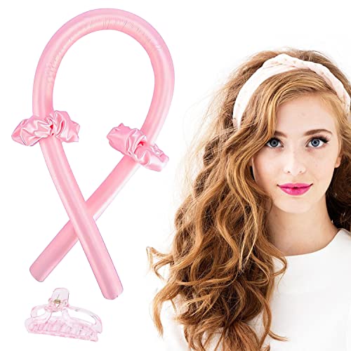 Heatless Curling Rod Headband ,Women Heatless Hair Curler for Long Hair- No Heat Curls Sleeping Silk Ribbon, DIY Hair Styling Tools for Women Girls with Two Scrunches and Claw