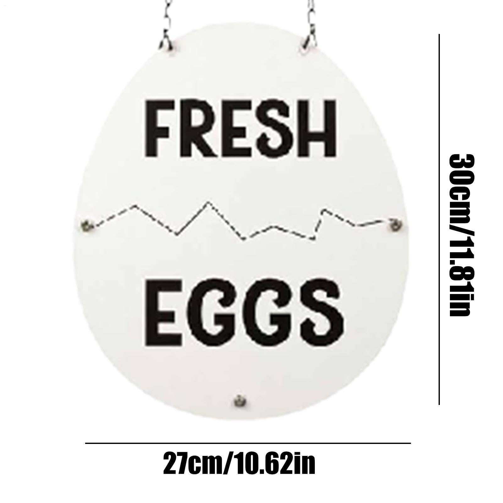 Letrero de metal con huevos frescos de granja, de madera, resistente a la intemperie, con conchas agrietadas, decoración colgante de mercado de gallineros para granja o valla al aire libre