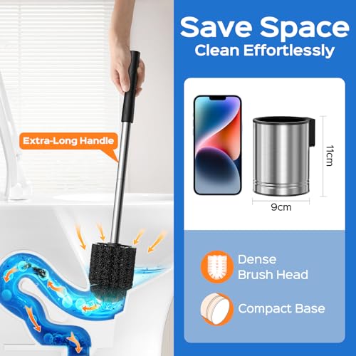 image for HAMITOR Toilet Bowl Brush Set: Compact Space-Saving Design with Hidden