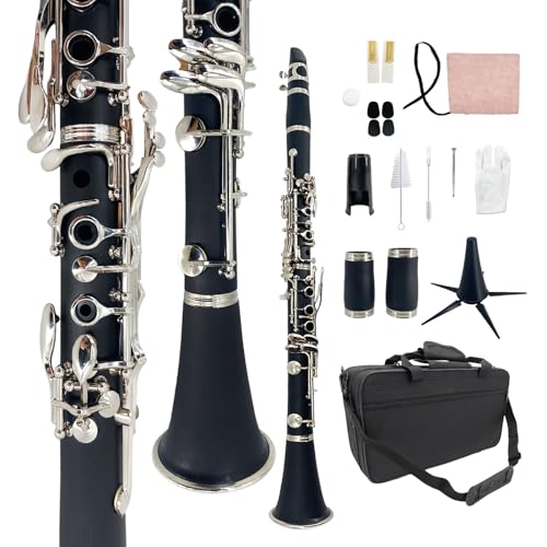 Conboxus Ebonite Professional b Flat Clarinet with Hard Case,Reeds,Stand,Cleaning Cloth,Cork grease...