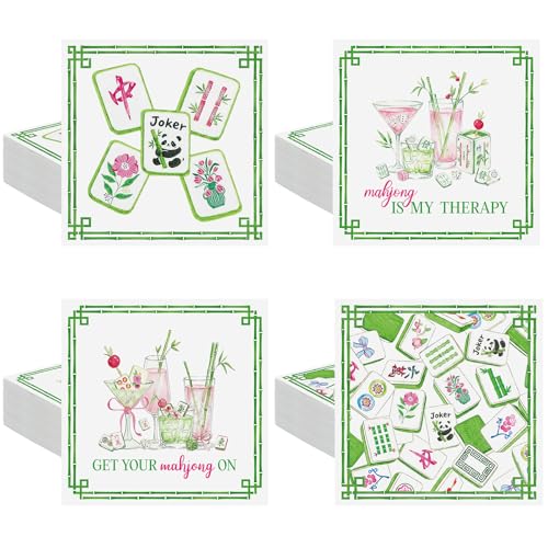Weekgrat 100 Pcs Mahjong Cocktail Napkins 5 x 5 White Green Disposable Guest Paper Napkins Decorative Cocktail Hand Towel for Casual Gatherings Wedding Birthday Party Supplies Gifts