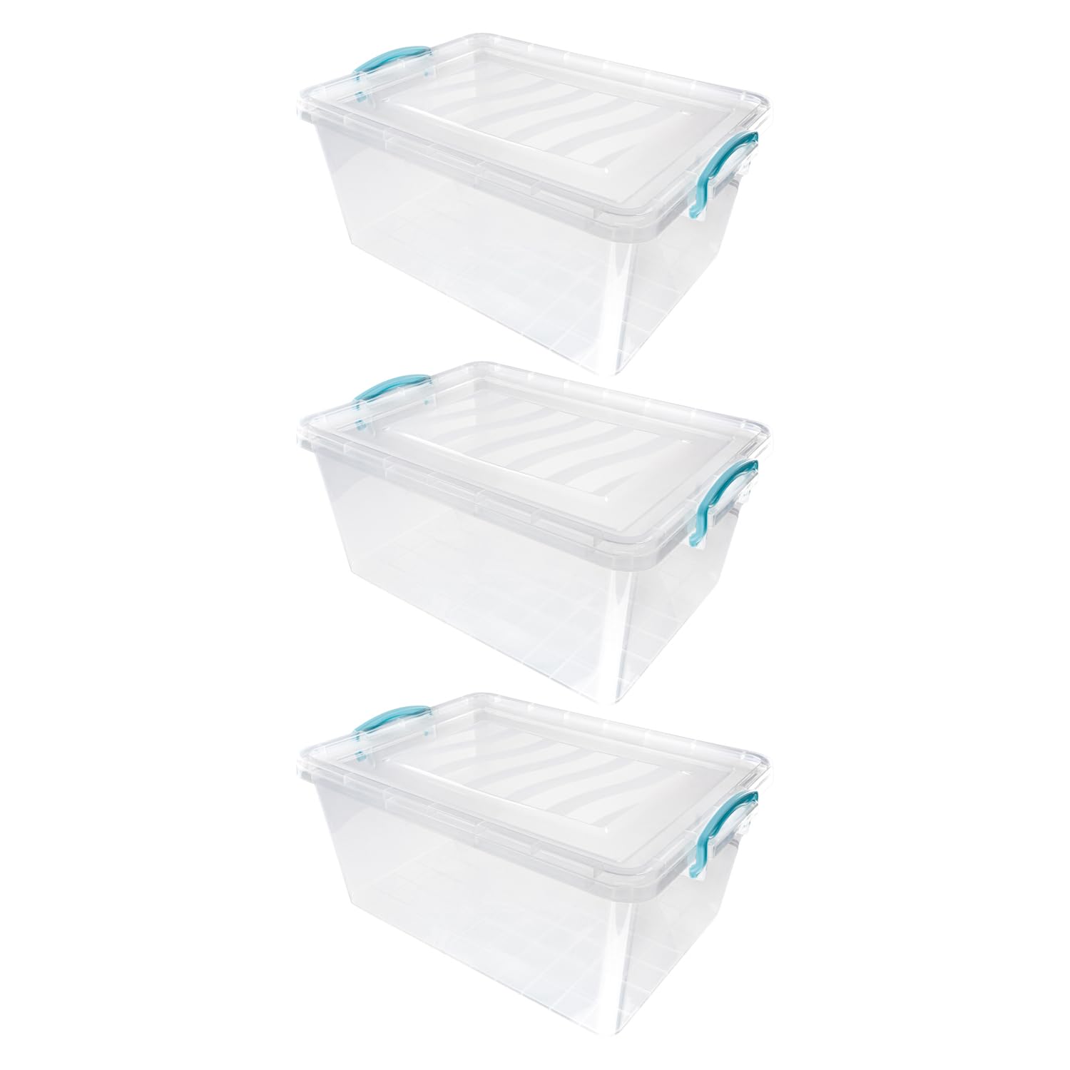 JVL Plastic Clip Lidded Storage Box, Stackable & Nestable, Clear, Set of 3, 25L