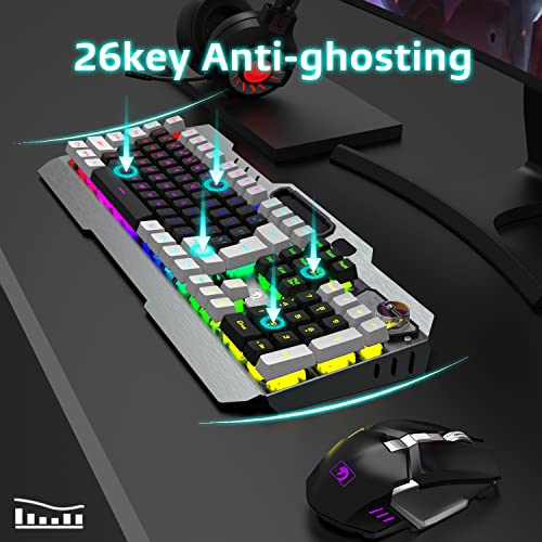 LexonElec K670 Wireless Gaming Keyboard and Mouse,16 Kinds RGB LED Backlit Rechargeable 5000mAh Battery Metal Panel,Mechanical Feel,Gaming Mute Mouse for PC Gamers(Black-White) - Thumbnail 5
