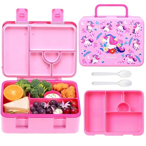 Image of rockpapa 5.5 Cups Bento Lunch Box for Kids, 5-Compartment, Unicorn
