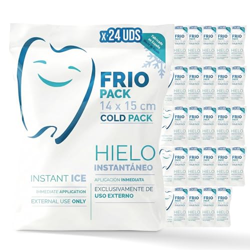 PRACTICOSA Bolsa de Frío Instantáneo. Bolsa Higiénica de Un Solo Uso. Sensación Rápida e Inmediata para uso externo. Compresas de Frío Multiusos. 14x15 cm. 24 Unidades.