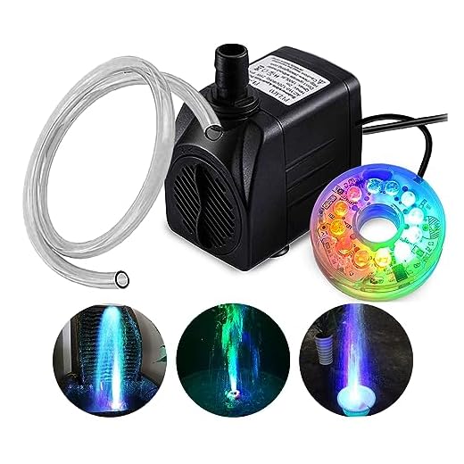PULACO 10Watt 160 GPH Submersible Fountain Pump wiht LED Light for Water Feature, Outdoor Pond, Aquarium fish tanks, Home Décor Fountain