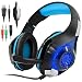 GM-1 Headphones Compatible PS4 Pro PC Tablet Cellphone,AFUNTA Stereo LED Backlit Gaming Headset with Mic-Blue
