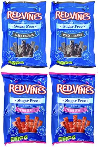 Red Vines Sugar-Free Licorice Variety – Fat-Free and Sugar-Free Black and Strawberry Licorice Twists Pack of 4