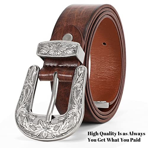 Women's Vintage Western Genuine Leather Belt Black Waist Belt for Jeans4