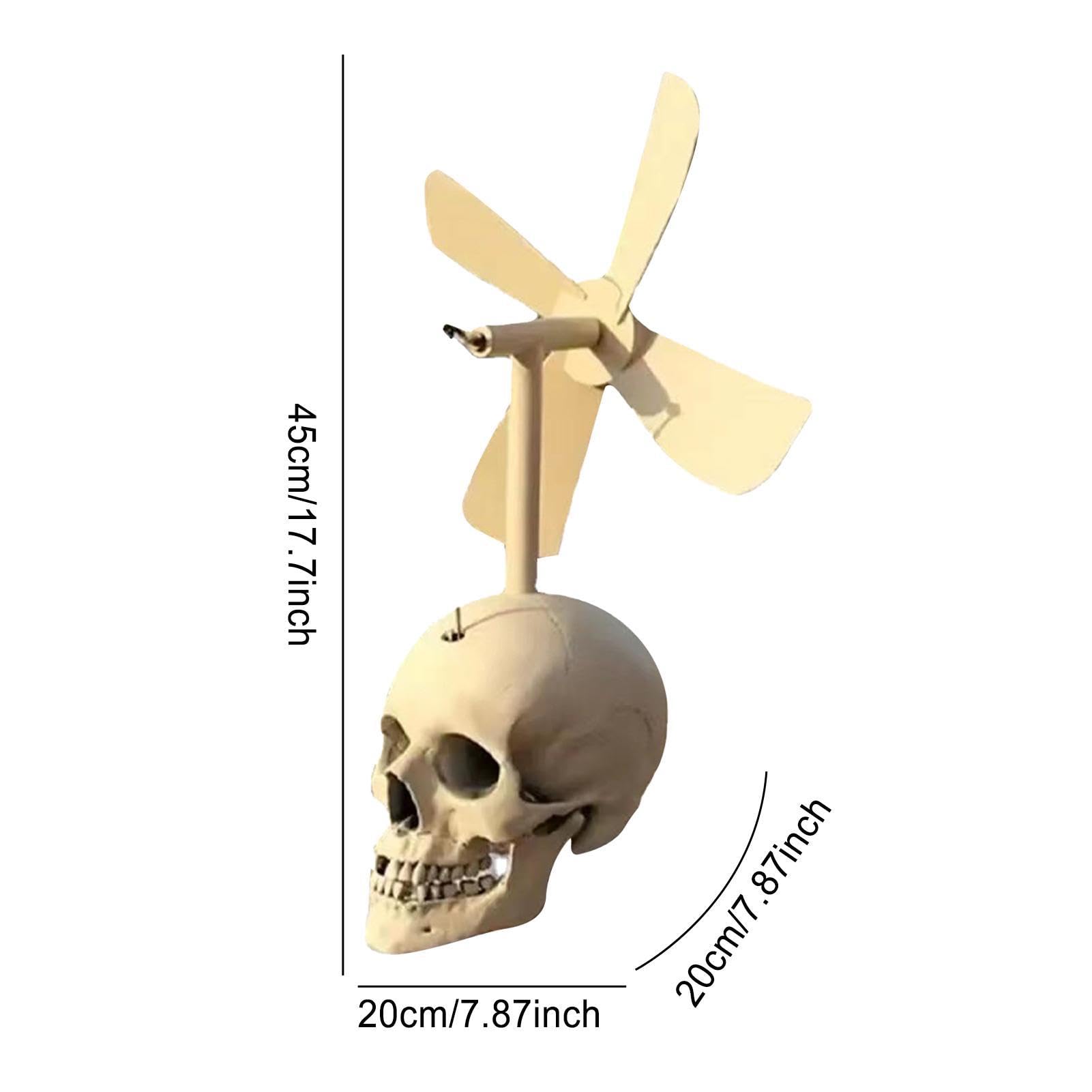 Molino de viento al aire libre – Molino de viento con cabeza de calavera, escultura de metal para exteriores, escultura de metal para exteriores, molino de viento de calavera | Molino de viento de