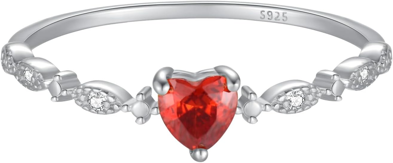 Red Heart Birthstone Rings for Women, 925 Sterling Silver Ruby CZ January Birthstone Rings for Her Engagement Promise Rings for Her Eternity Wedding Band Valentines Jewelry Birthday Bridesmaid Gifts - Image 6