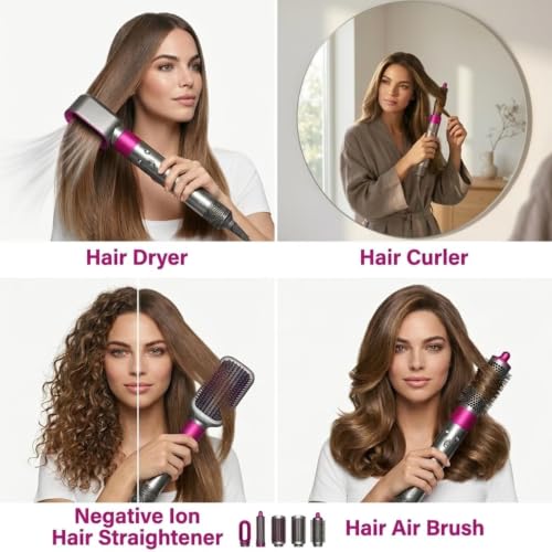 Image of 5-in-1 Hair Styler Hot Air Brush with Straightener, Curler, Dryer