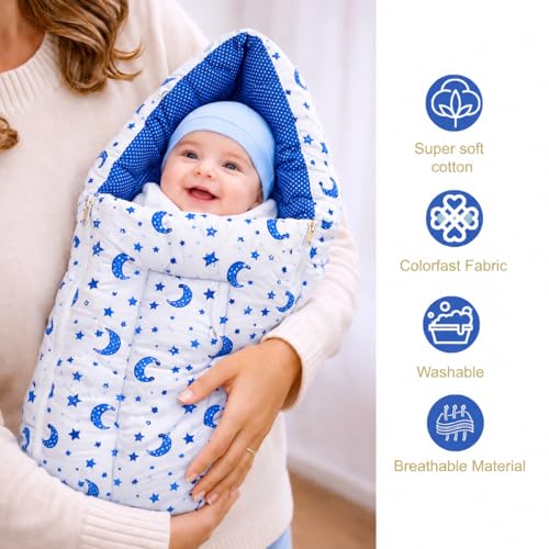 Image of Infantbond Designer Mattress with Net | Baby Sleeping Bag | Carry Bed (0-6 Months) (Moon Blue (N,S))