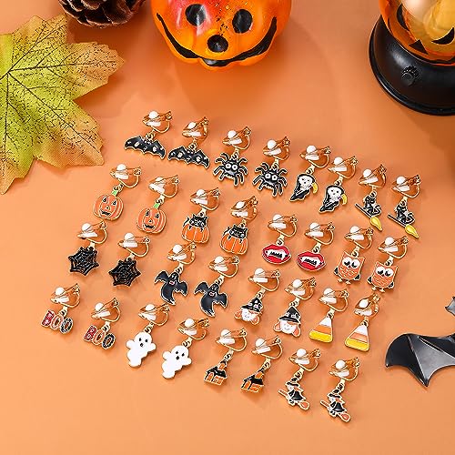 16 Pairs Clip on Halloween Earrings for Women Teen Girls Halloween Clip on Dangle Earrings Set Spooky Ghost Pumpkin Spider Bat Black Cat Witch Fall Earrings Jewelry2