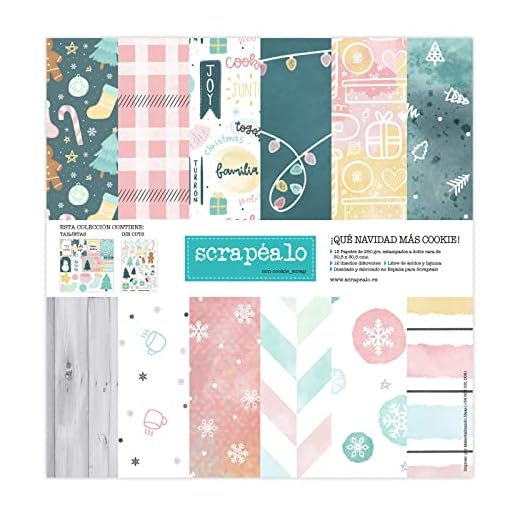 ¡Qué Navidad más cookie!: Colección de 18 (12+6) papeles para scrapbooking con diecuts incluidos | tamaño de 30,5 x 30,5 cm. | papel de 250 gr./m² | 12 papeles a color a 2 caras + 6 a 1 cara.