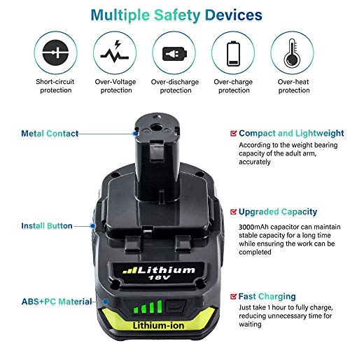2Pack 3.0Ah P102 Battery Replacement Compatible with Ryobi 18V Lithium P103 P104 P105 P107 P108 P109 P190 P191 P122 for 18V ONE+ Cordless Power Tools
