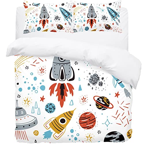 Parure de lit simple motif space rockets housse de couette enfants 3 pcs - 2