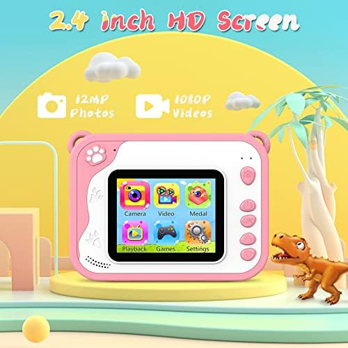 Uleway Instant Print Camera for Kids, 1080P HD Video Recorder, Birthday Gifts for 3-12 Year Old Boys Girls, Children Digital Camera with 2.4 Inch Screen, Print Paper, Color Pens, 32GB TF Card (Pink)
