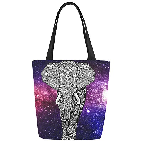 InterestPrint Galaxy Elephant Canvas Tote Bag Shoulder Handbag for Women Girls