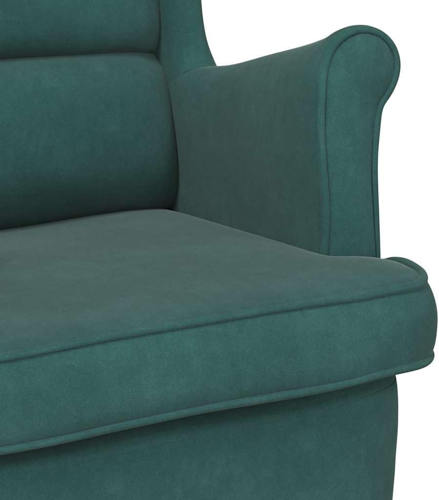 vidaXL Dark Green Velvet Rocking Chair with Solid Rubber Wood Legs - Stylish Design, Padded Foam for Comfort, Ideal for Living Room or Lounge Area