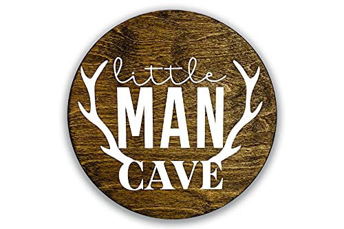 Image of Little Man Cave, 12" Wood Wall Sign for Nursery, Bedroom, Living Room, Rustic Home Decor, Crib Decorations, Woodland Aesthetic, Gift for Newborn Boys, New Mom, Handmade, Hickory Hollow Designs
