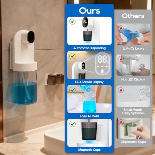 Image of Automatic Mouthwash Dispenser for Bathroom, 21.12oz(600 ml)Touchless Smart Mouth Wash Dispensers Bathroom Accessories Set with 2 Magnetic Cups, 4 Modes Wall Mounted Mouth Wash Dispenser for Home & Kid
