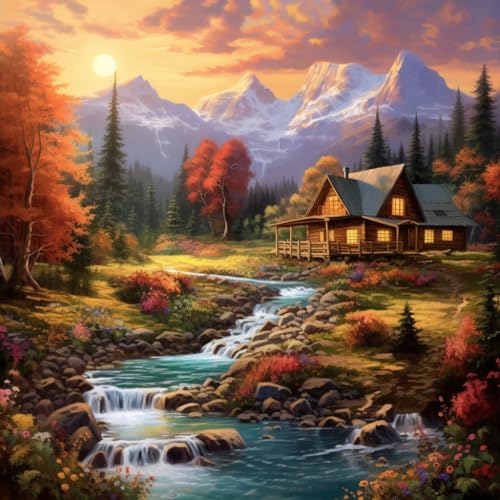 Image of 14CT Counted Cross Stitch Kits for Adults Mountain Flowers Advanced Stamped Cross Stitch Kits for Adults (Mountain 6)