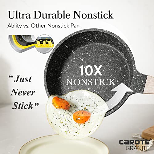 Carote Skillet, Non Stick Granite Egg, Omelet Frying Pans, Stone Cookware Chef's Pan, Pfoa Free,Induction Compatible (Classic Granite, 8-Inch) #TOP3