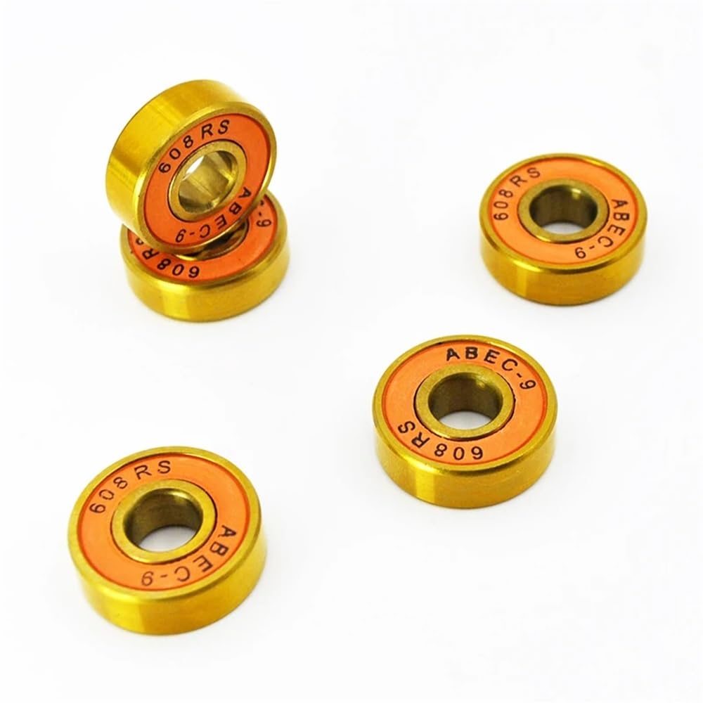 Lot de 16 roulements à billes hybrides en céramique noire 608 2RS, 8 x 22 x 7 mm, for roues de roller, skateboard, longboard, dorés